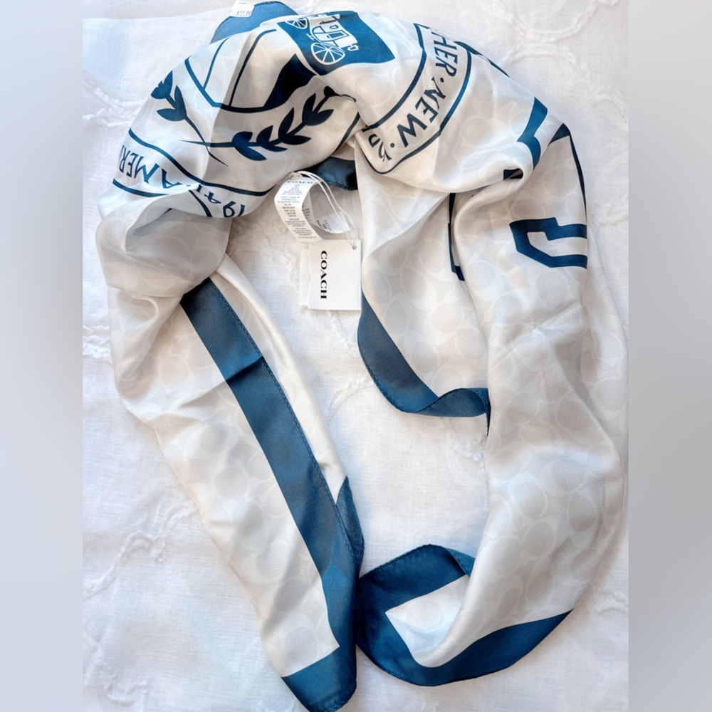 NWT Coach  Varsity Print Silk Square Scarf CC574